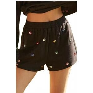 NEW MAINSTRIP gem embellished french terry shorts in black